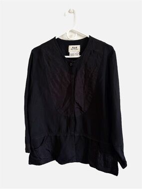Flax‎ Jeanne Engelheart Vintage Black Lagenlook Linen Blend Top Oversized